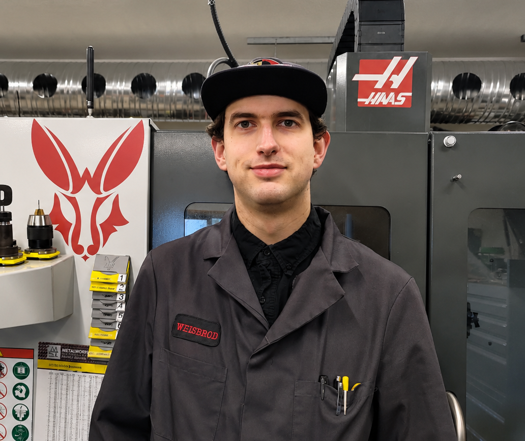 Spencer Weisbrod with shop equipment